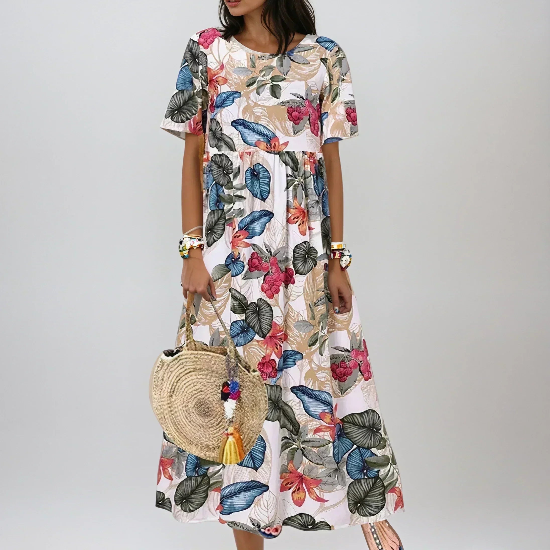 Dress : Piper | Graceful Summer Bloom in Beige van Paper Favor