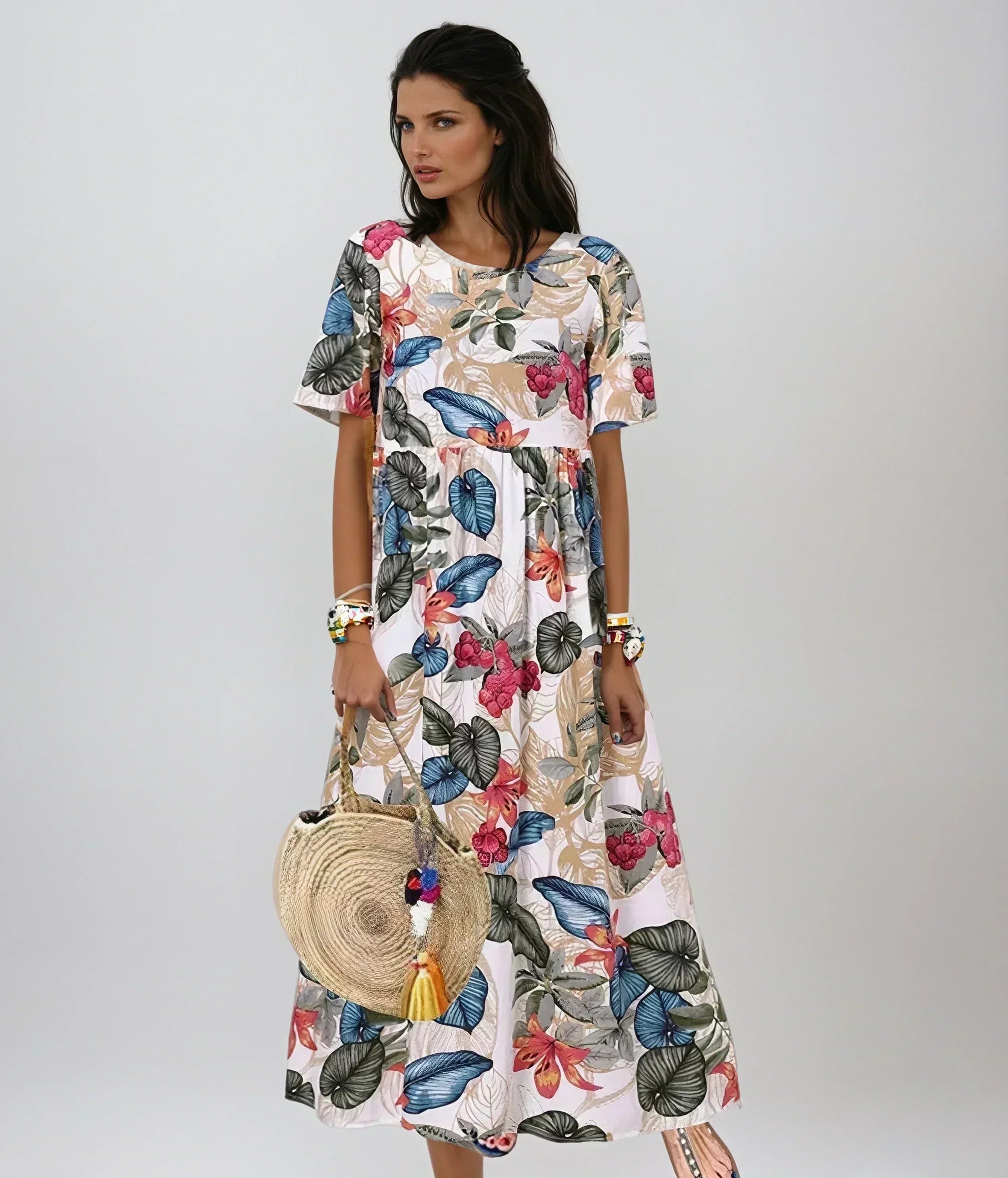 Dress : Piper | Graceful Summer Bloom in Beige van Paper Favor