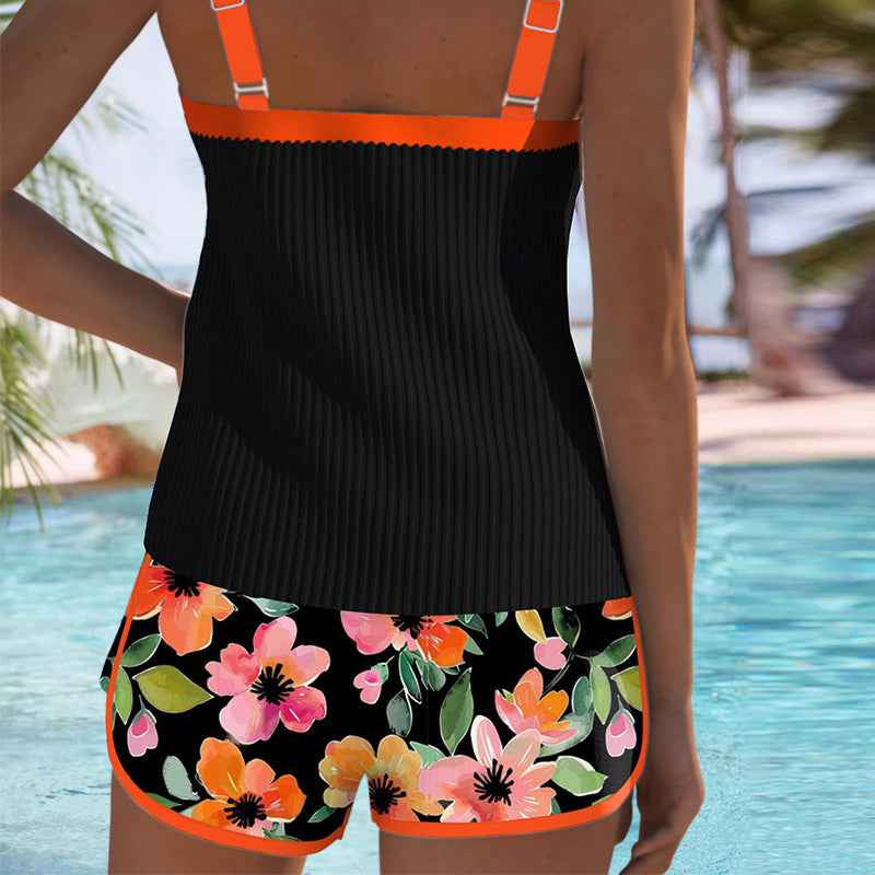 Maren Blütenprint Badeanzug-Tanktop mit passendem Boxer-Unterteil