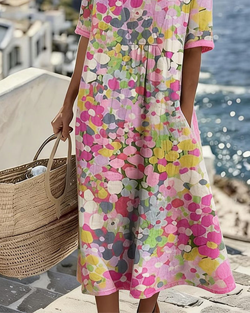 Dresses : ELENA™ - ELEGANT FLORAL SUMMER MIDI DRESS in van Paper Favor