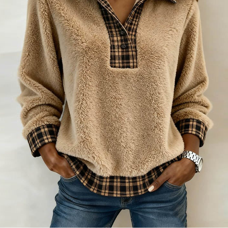 Isabelle Chic Check-Collar Knit Top