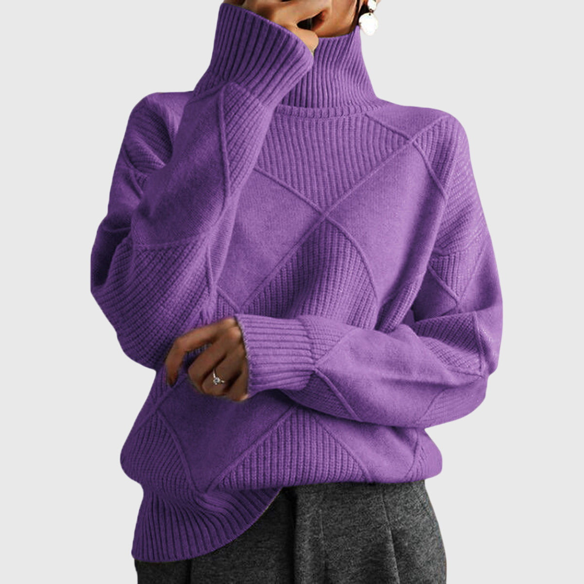 Addison Modern Geometric Turtleneck Sweater – Sleek Knit, Bold Geometry