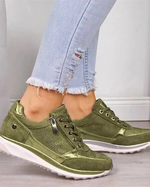 : Ginette - Zip-Up Orthopedic Sneakers in Green van Paper Favor