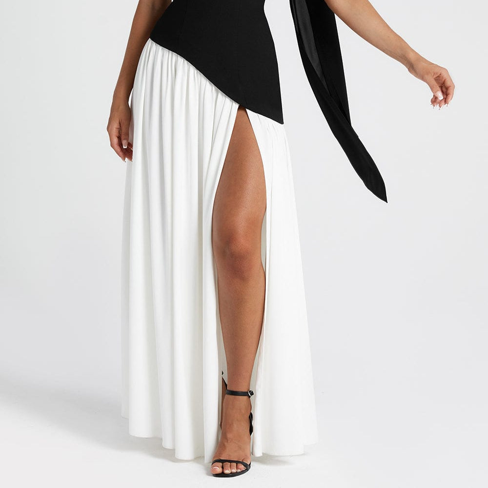 Women > Dresses > Maxi : Women's Effortless Chic Slit Maxi Dress in Black White van Paper Favor
