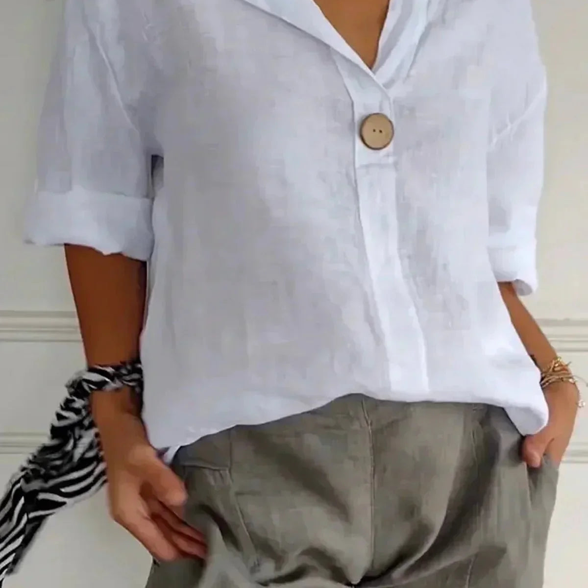 Women > V-Neck Top : Women's Effortless Relaxed-Fit V-Neck Top in White (Almost sold out) van Paper Favor