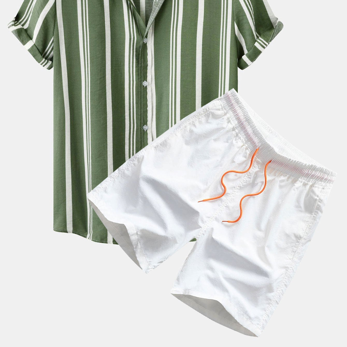 Men's Striped Print Button-Up Shirt & Swim Shorts Set