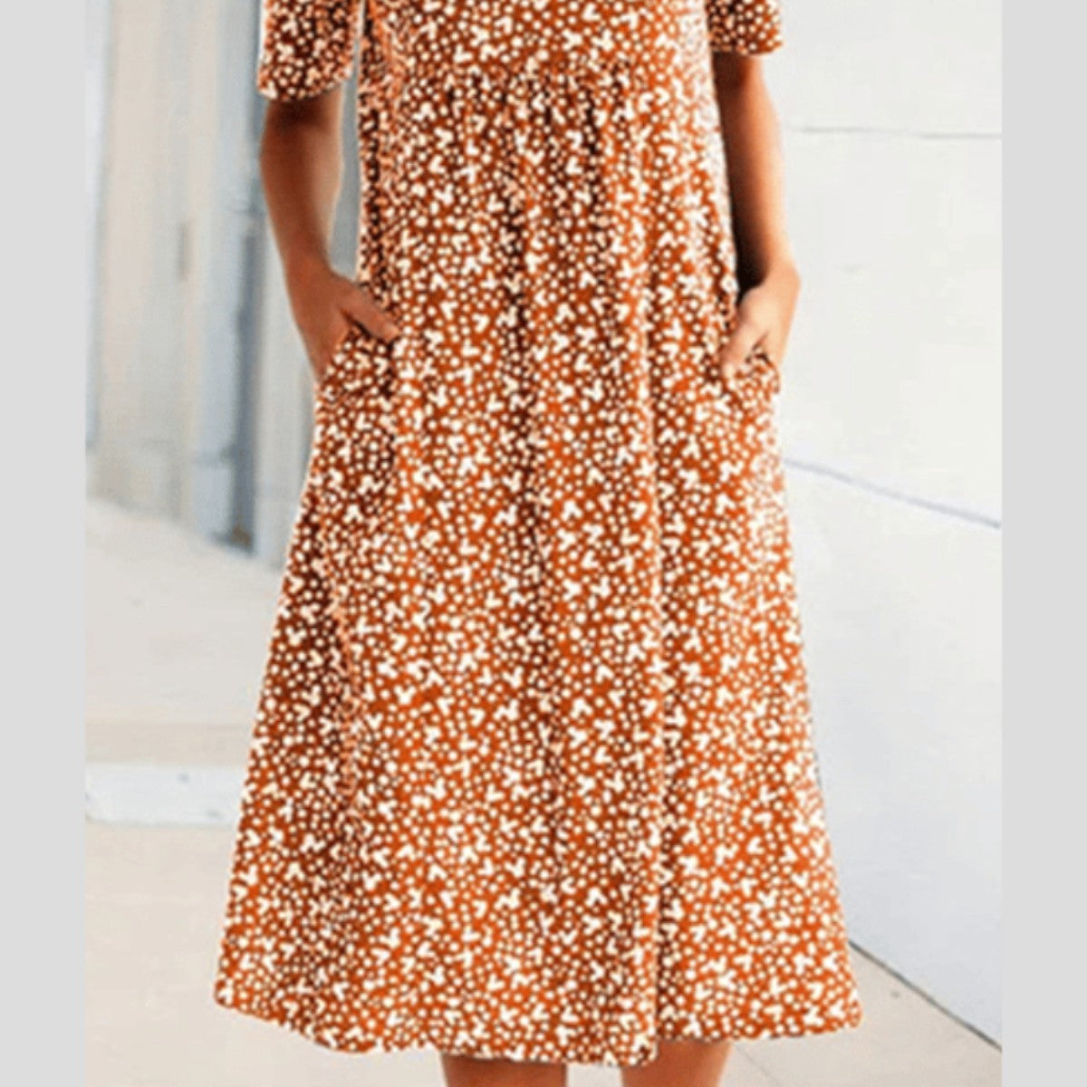 Women > Dresses > Midi : Women's Elegant Floral Print Midi Dress for Effortless Style in Orange van Paper Favor