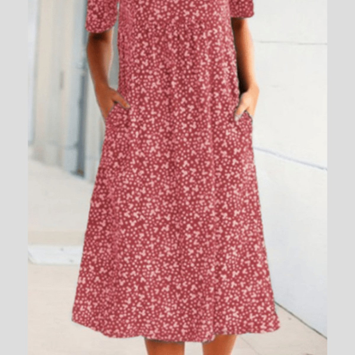 Women > Dresses > Midi : Women's Elegant Floral Print Midi Dress for Effortless Style in Red van Paper Favor