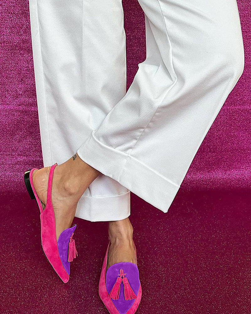 : Frendessa | Fringe Ballet Flats with Ankle Strap in Purple van Paper Favor
