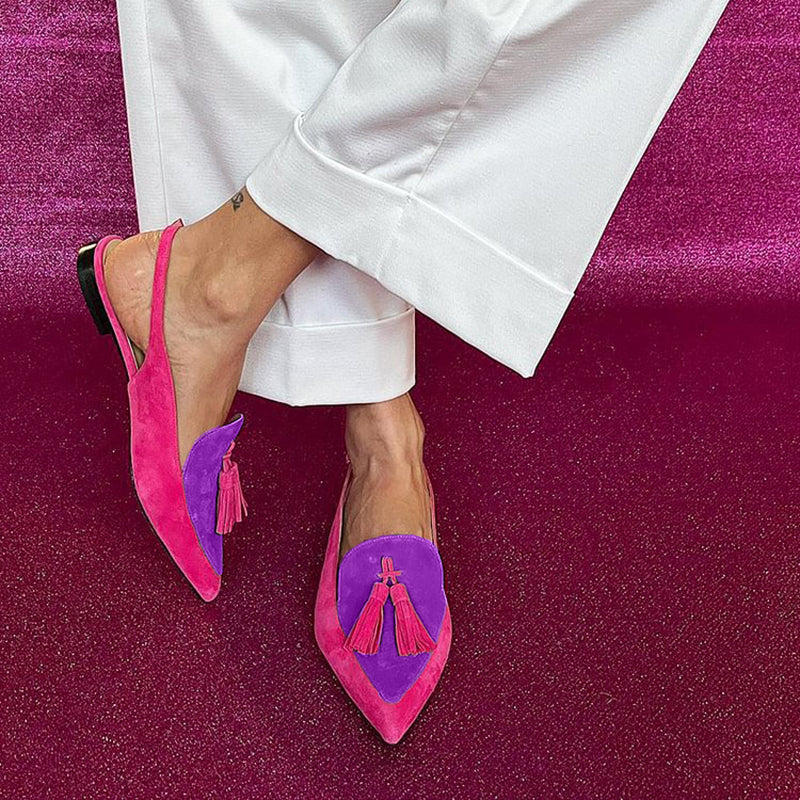 : Frendessa | Fringe Ballet Flats with Ankle Strap in Purple van Paper Favor