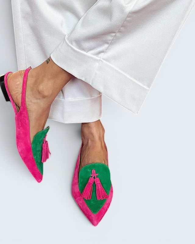 : Frendessa | Fringe Ballet Flats with Ankle Strap in Green van Paper Favor