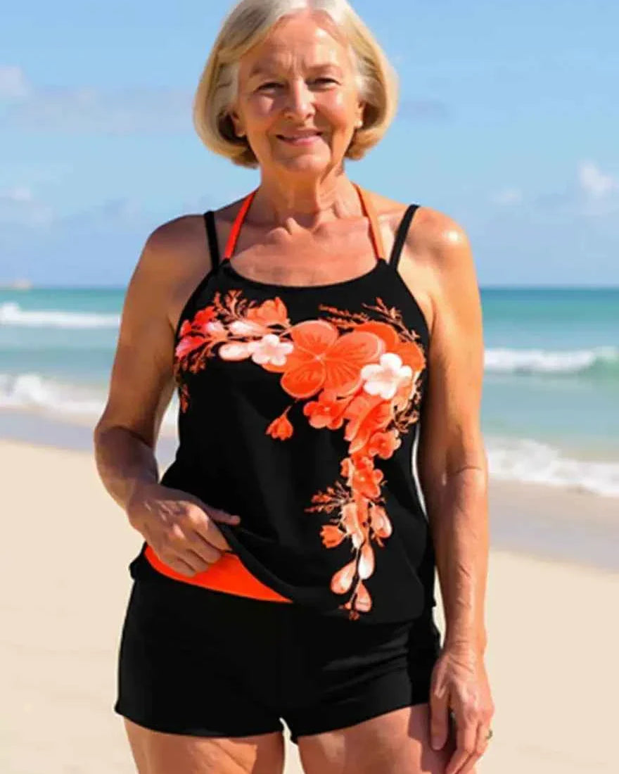 Avery Halter-Tankini-Set mit überkreuzten Trägern im Blumenmuster – Schmeichelhafte Passform und strahlender Sommerlook