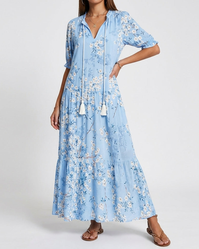 Dress : ARIA | Boho Tummy Coverage Dress in Light Blue van Paper Favor