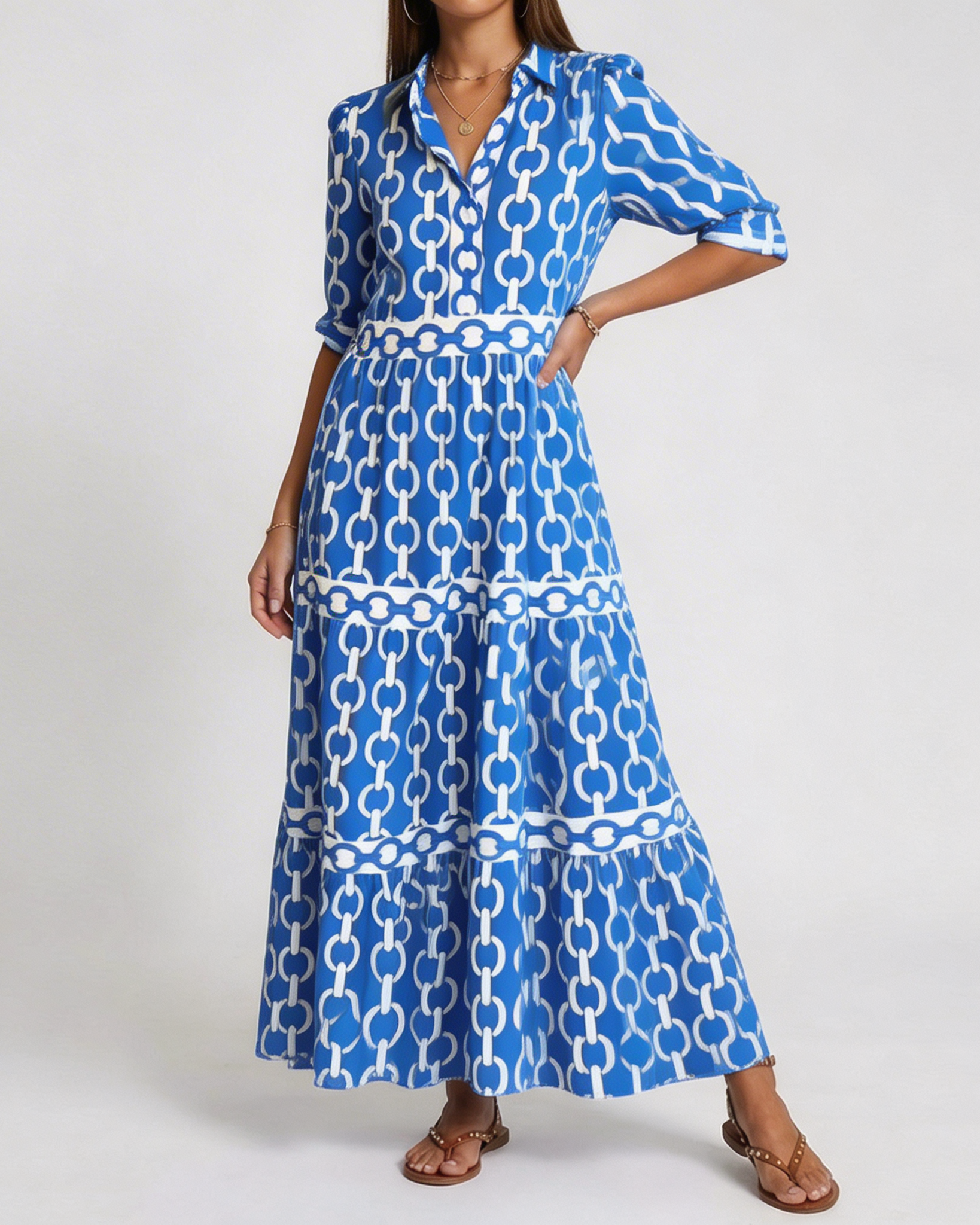 Dress : HAZEL | Chain Link Midi Dress in Blue van Paper Favor