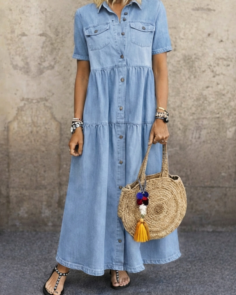 Dress : Elizabeth | Comfortable Timeless Dress in Light blue van Paper Favor