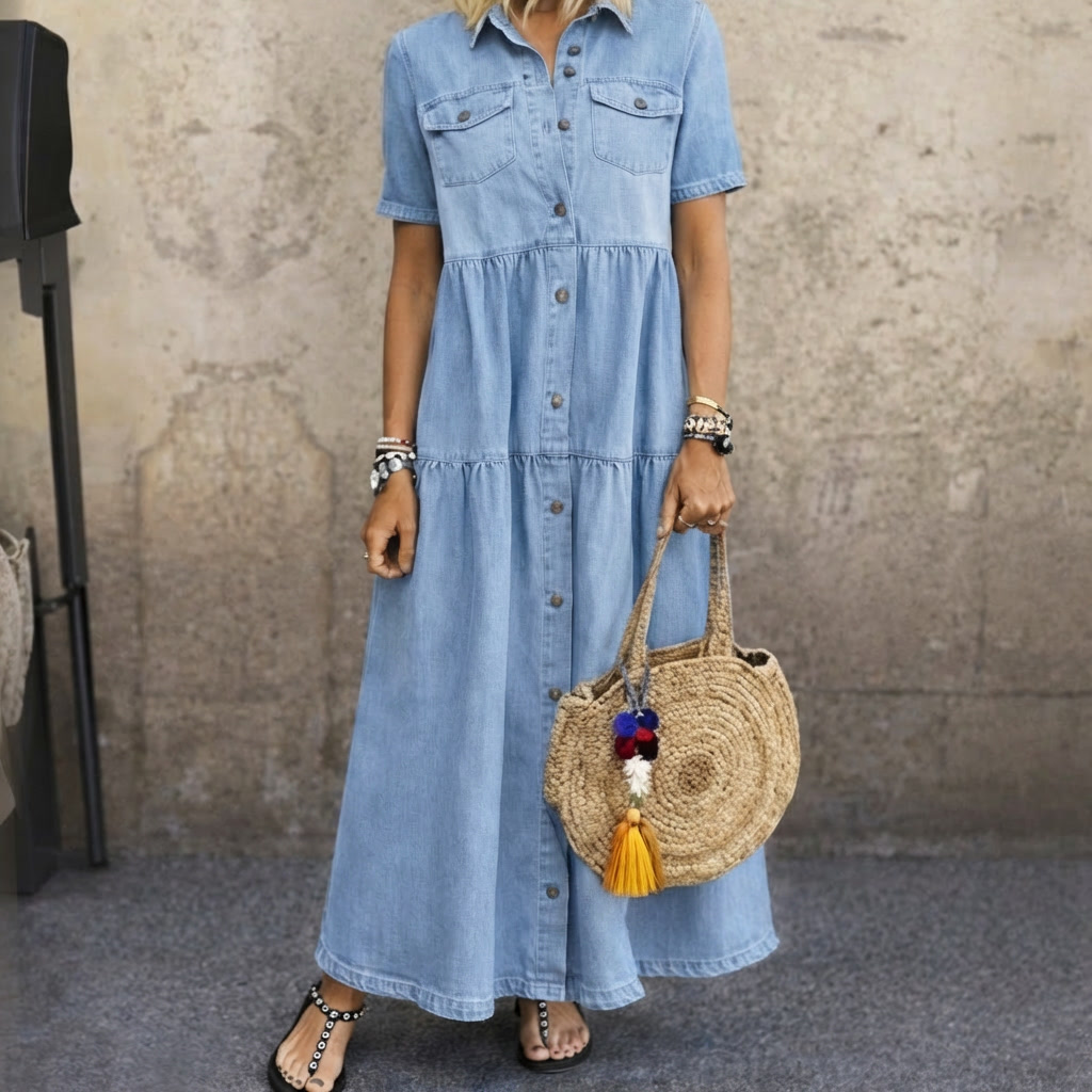 Dress : Elizabeth | Comfortable Timeless Dress in Light blue van Paper Favor