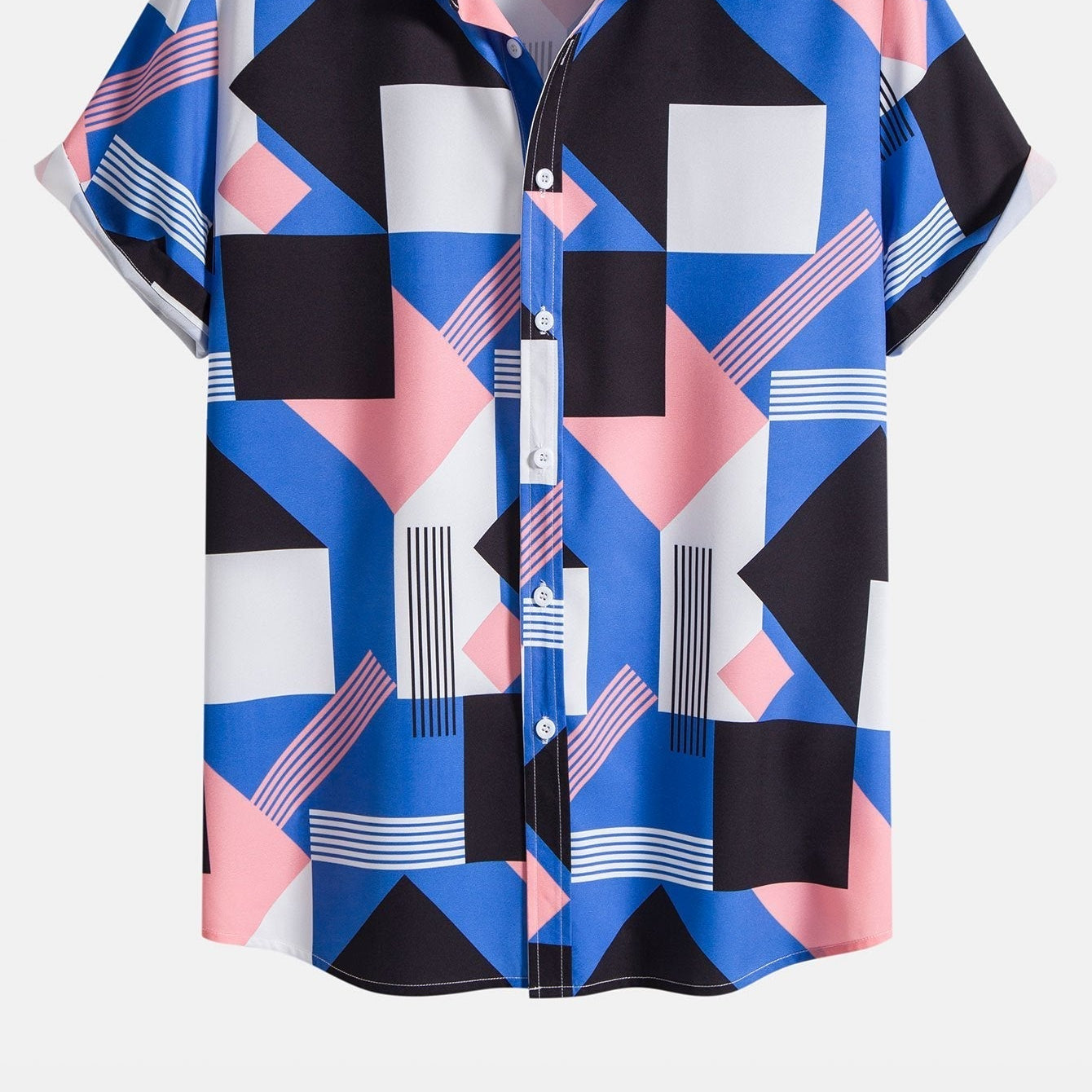 Men's Block Stripe Print Shirt & Swim Shorts Set