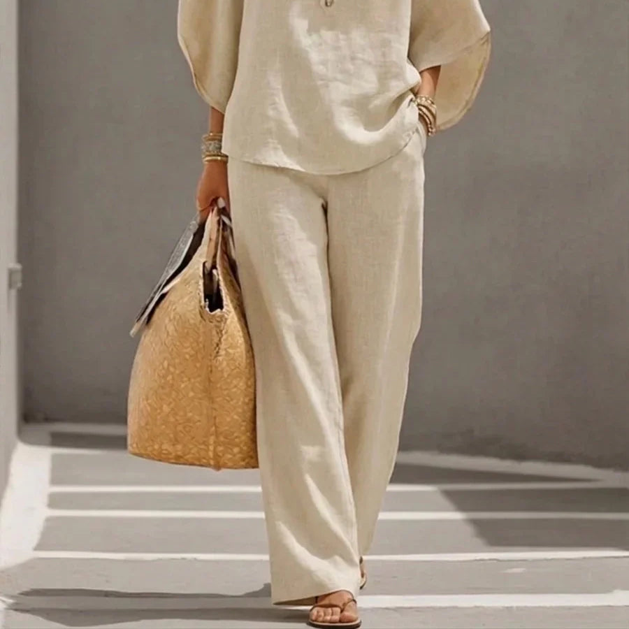 Noelle | Relaxed Button Linen Two-Piece Set
