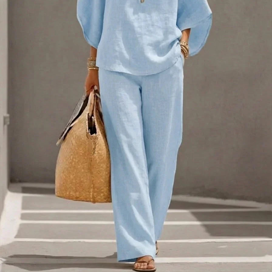 Noelle | Relaxed Button Linen Two-Piece Set