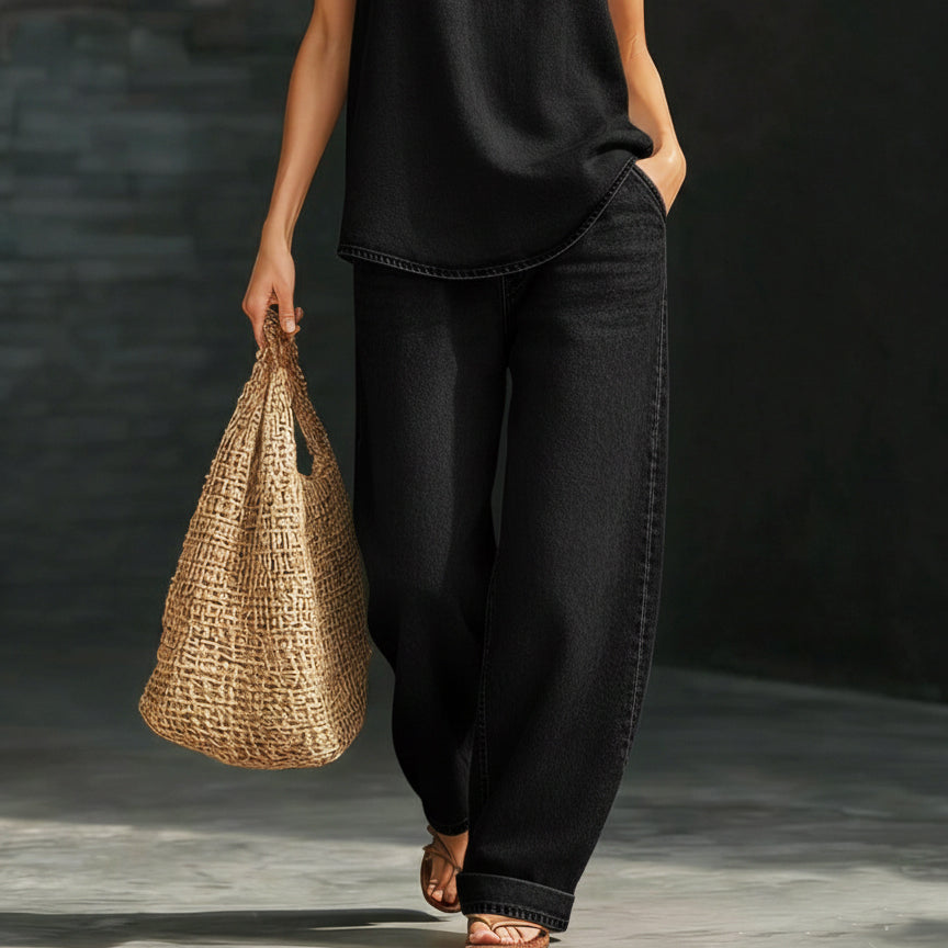 : Mary - Denim 2-Piece Set in Black van Paper Favor
