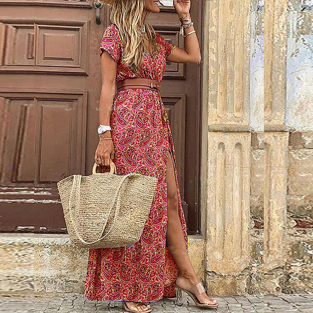 Sienna Airy Boho Maxi Dress With Matching Belt