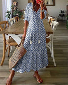 Dress : ARIA | Boho Tummy Coverage Dress in Blue van Paper Favor