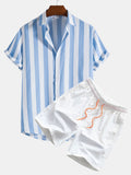 Men's Bold Wide-Stripes Print Shirt & Swim Shorts Set