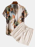 Men's Tropical Print Shirt & Textured 5-Inch Shorts Set