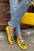 Women's YELLOW LOAFER WITH ANIMAL PRINT DETAIL