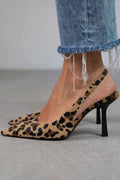 Maria Pointed-Toe Leopard-Print Slingback Stiletto Heels in Khaki