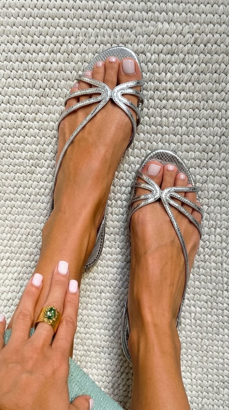Shoes > Sandals : Serafina | Golden Sandals Summer Essence in Silver van Paper Favor