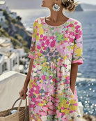 Dresses : ELENA™ - ELEGANT FLORAL SUMMER MIDI DRESS in van Paper Favor
