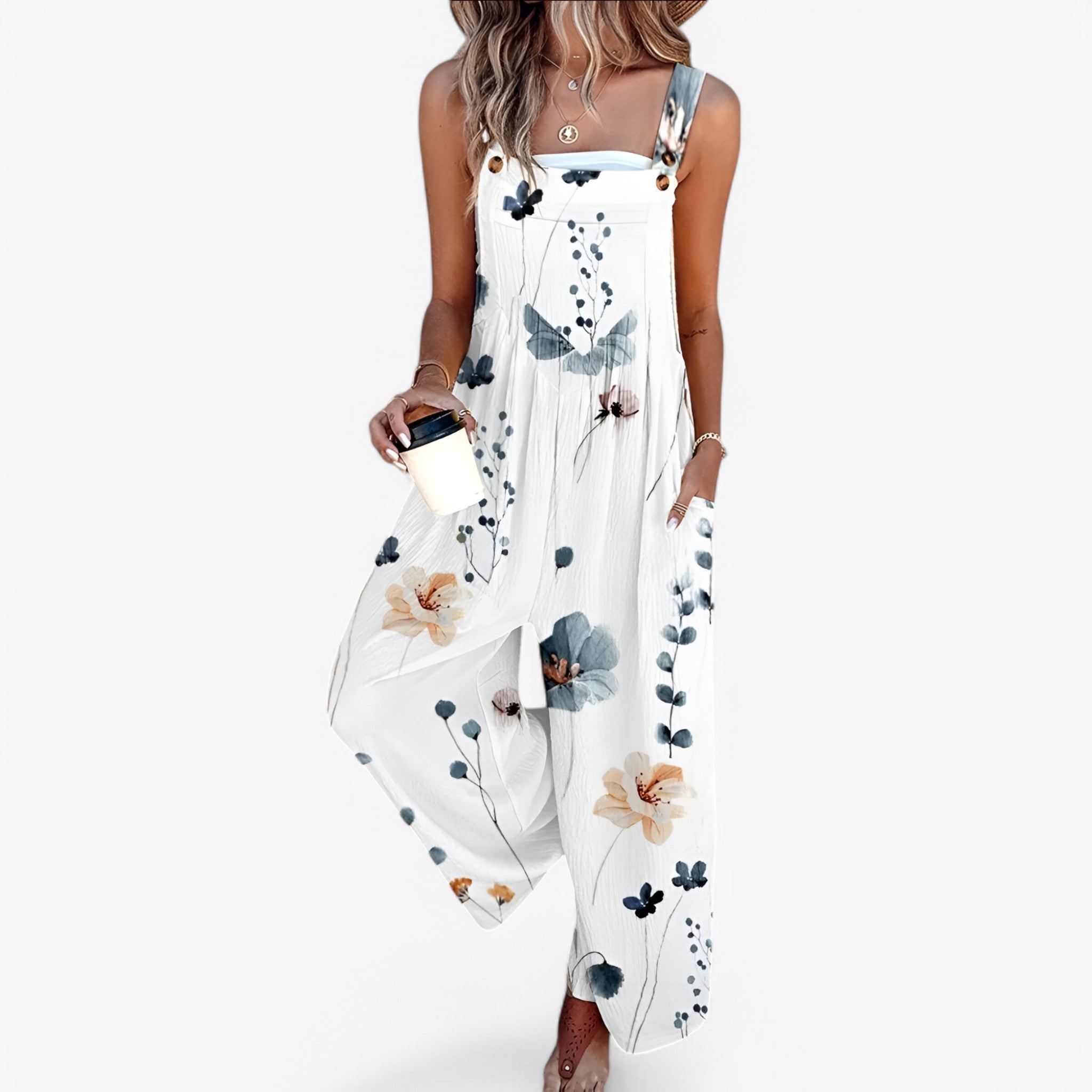 Sleeveless jumpsuit with floral print