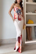 Women's Elegant strapless floral print maxi dress for parties