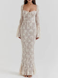 Women's Elegant Delilah Vintage Cream Lace Maxi Dress for Timeless
