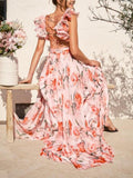 Women's Backless Printed Maxi Dress — Bold Print, Flowy Silhouette