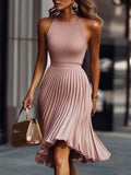 Women's Chic Textured Pleated Sleeveless Midi Dress