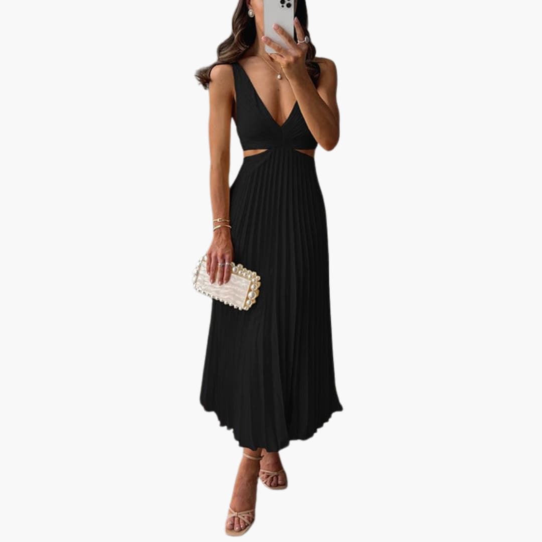 Women's Elegant Pleated Neckline Dress