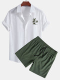Men's Hawaiian Palm Tree Print Button-Down Shirt & Swim Shorts Set