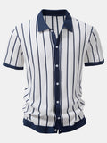 Men's Striped Knit Button-Up Shirt