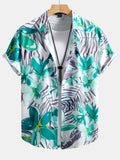 Men's Vibrant Floral Plant Print Button-Down Shirt and Swim Shorts Set