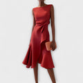 Women's Draped Asymmetric Midi Dress – Chic, Fluid Silhouette