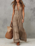 Women's Timeless Khaki Pure Cotton Sleeveless Maxi Dress