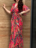 Women's Elegant V-neck chiffon print dress with dramatic oversized