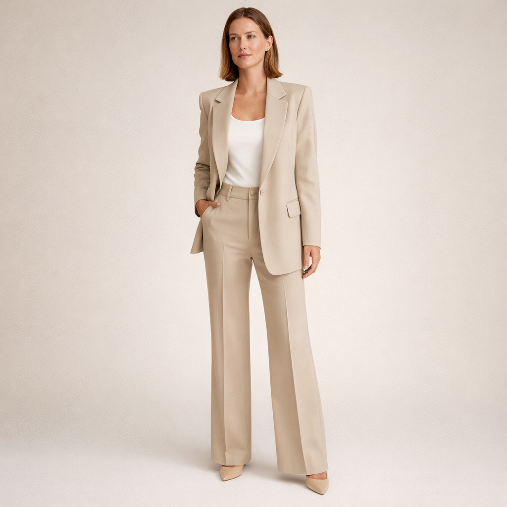 : Vanessa™ | Elegant suit set with flared trousers in Beige van Paper Favor