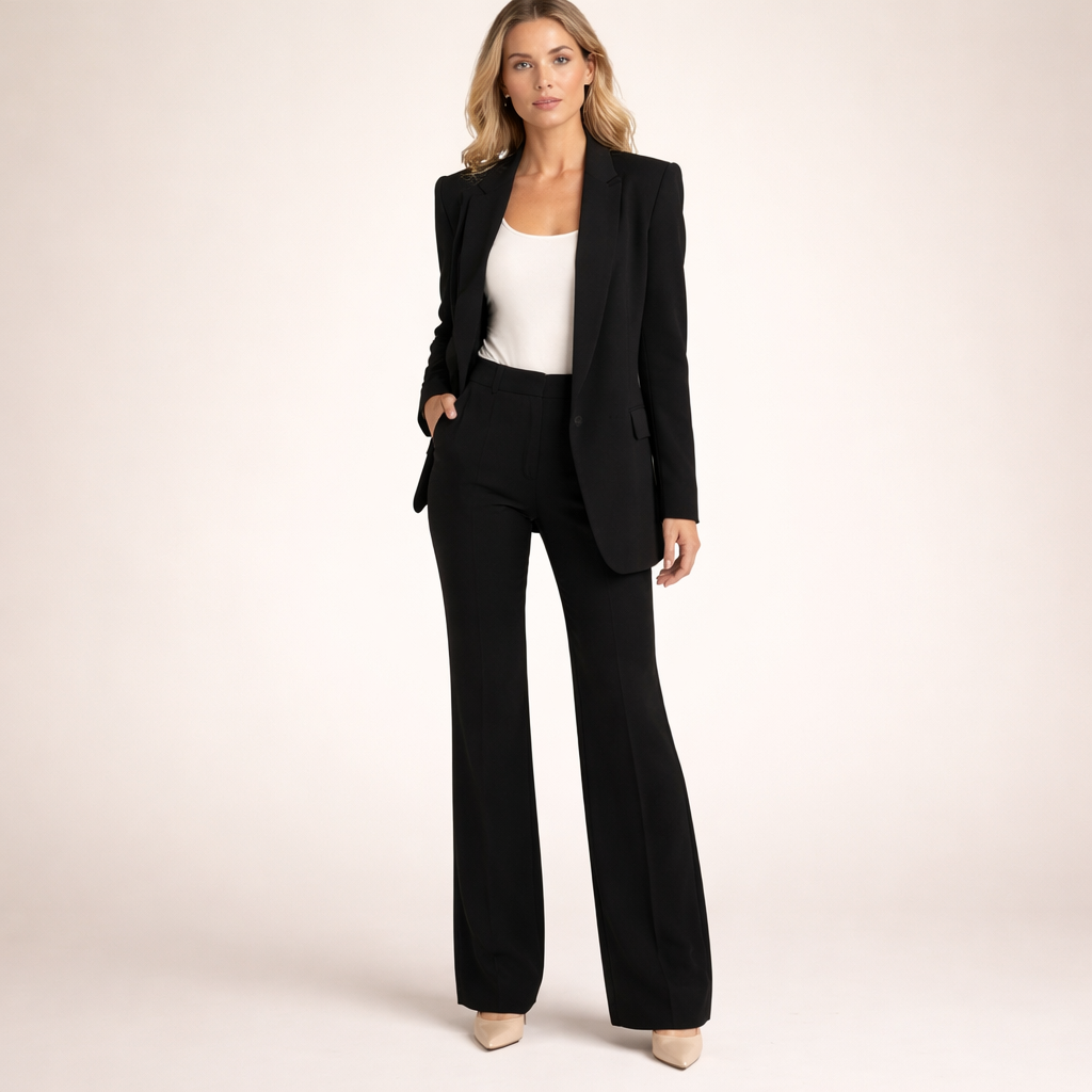 : Vanessa™ | Elegant suit set with flared trousers in Black van Paper Favor