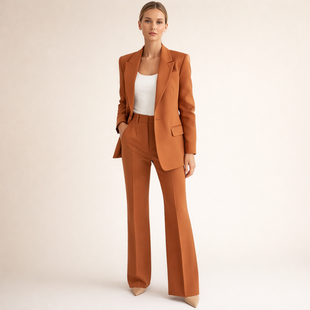 : Vanessa™ | Elegant suit set with flared trousers in Brown van Paper Favor