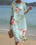 Women's Keely Sunset Flower Dress - Radiant Floral Midi for Summer