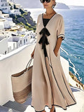 Women's Contrast Bow Maxi Dress – Timeless Coastal Elegance