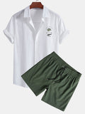 Men's Palm Tree Print Button-Up Shirt & Swim Shorts Set